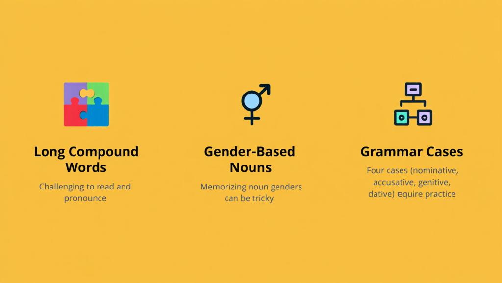 Long compound words Gender-based nouns Grammar cases