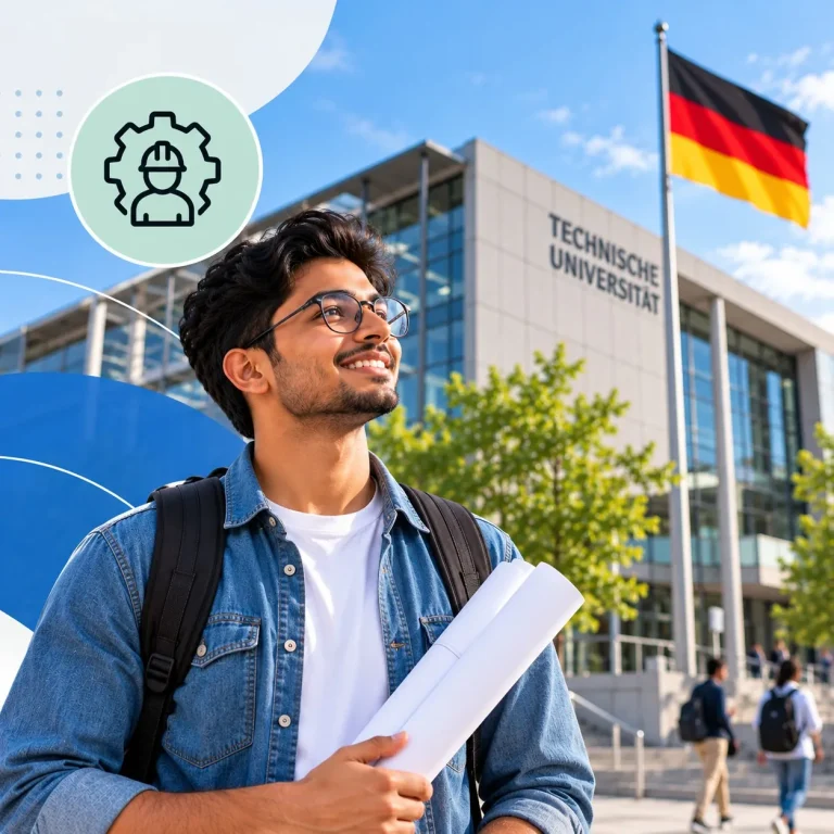 Engineering in Germany | YES Germany | YES Germany Engineering in Germany – student with drawings outside a Technische Universität